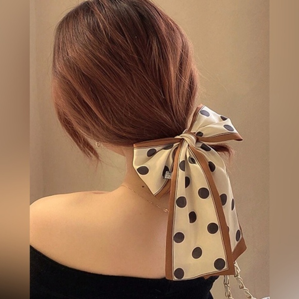 💋 NWT 2pcs Silk Scarf And Knotted Turban Wrap polka dot boho - Picture 6 of 6